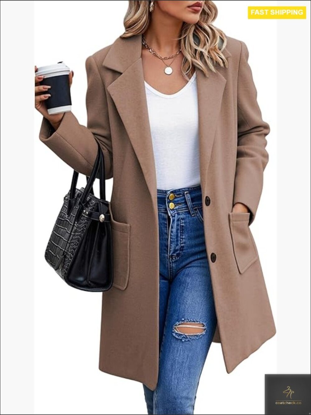 Classic Trench Coat Elegant Peacoat Fitted Lapel Winter Overcoat with Pockets
